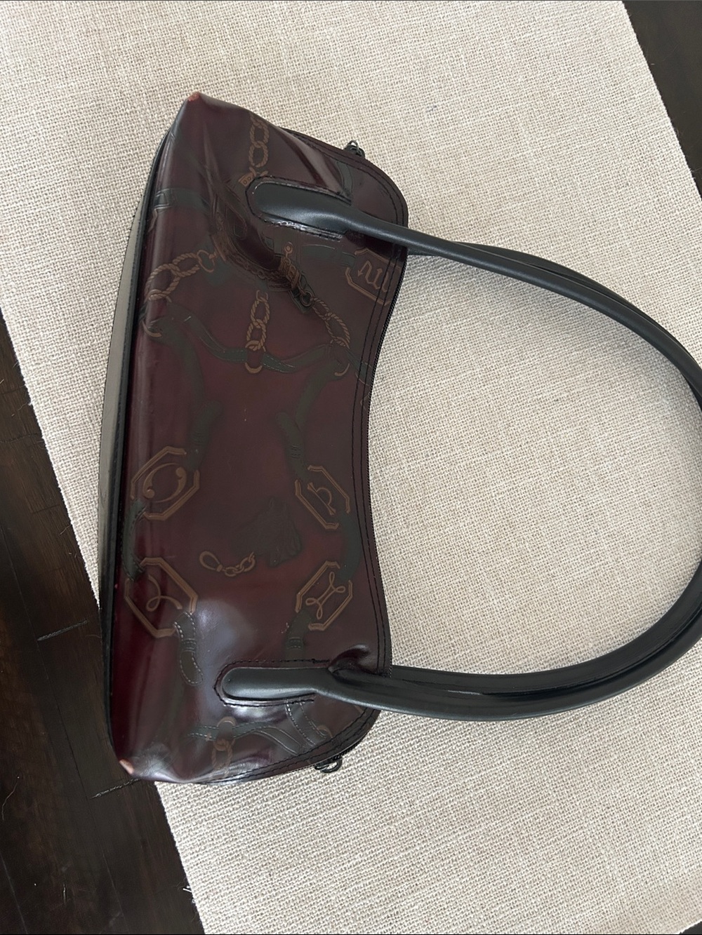 Burgundy equestrian purse marked leather made in Florence